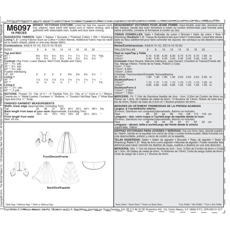 Patron McCall's 6097.AA - Déguisement victorien