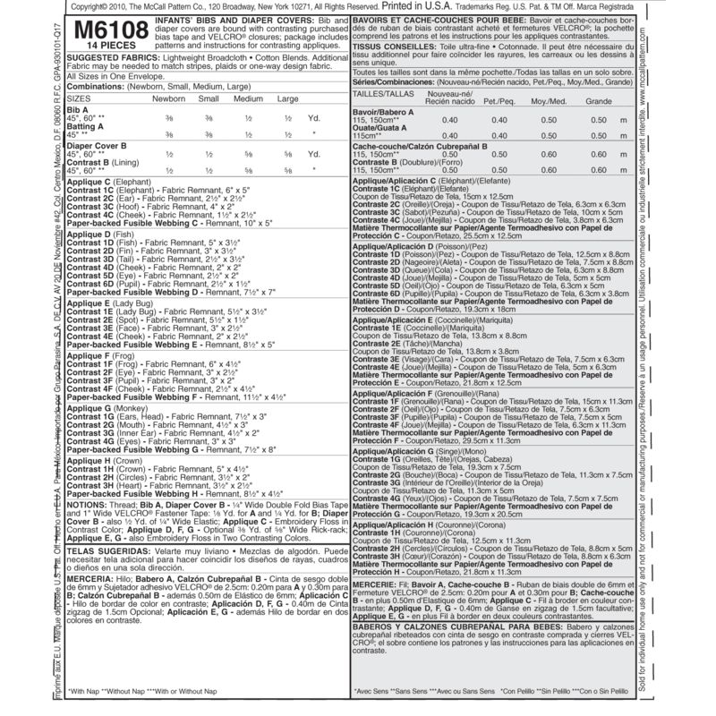 Patron McCall's 6108.OS - Bavoirs et cache-couches