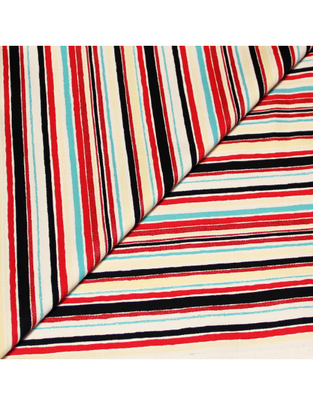Gabardine coton & élasthanne - Rayure multicolore