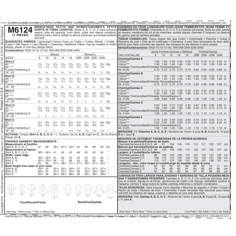 Patron McCall's 6124.B5 - Chemise