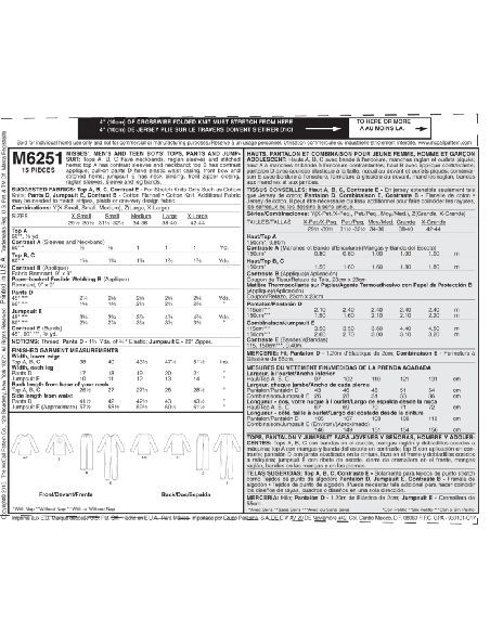 Patron McCall's 6251.Y - Haut, pantalon et combinaison