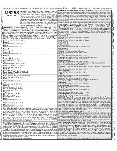 Patron McCall's 6258.OS - Vêtements de mode pour poupée de 46cm