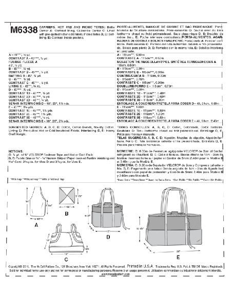 Patron McCall's 6338.OS - Porte-aliments, manique de cuisine et sac pique-nique