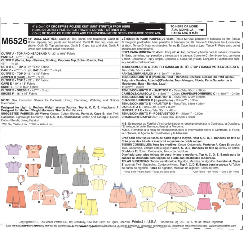 Patron McCall's 6526.OSZ - Vêtements pour poupée de 46cm