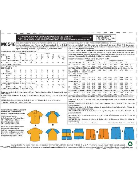 Patron McCall's 6548.CCE - Chemise, haut et short