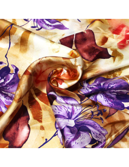 Panneau twill 100% soie - Grosse fleur violet