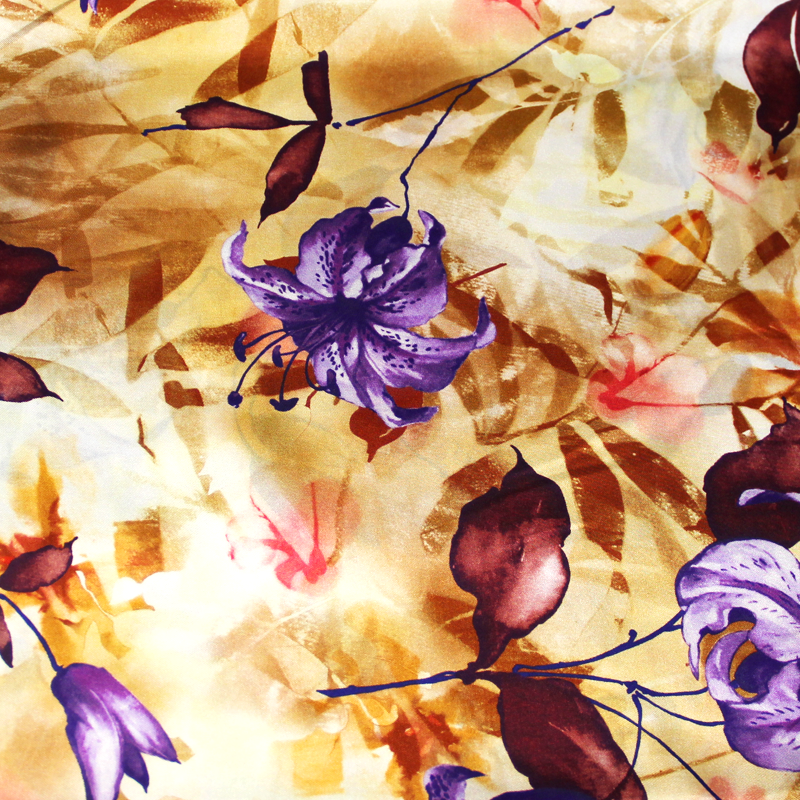 Panneau twill 100% soie - Grosse fleur violet