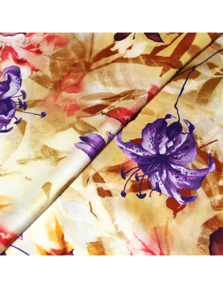 Panneau twill 100% soie - Grosse fleur violet