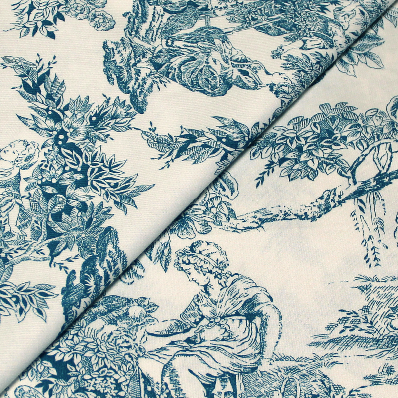 Piqué 100% coton milleraies - Toile de jouy canard