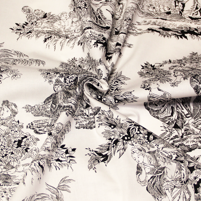 Piqué 100% coton milleraies - Toile de jouy noir