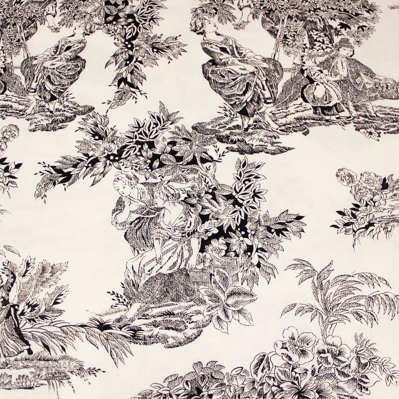 Piqué 100% coton milleraies - Toile de jouy noir