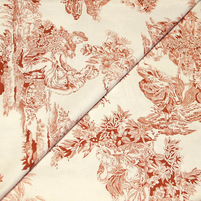 Piqué 100% coton milleraies - Toile de jouy terracotta