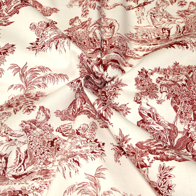 Piqué 100% coton milleraies - Toile de jouy bordeaux