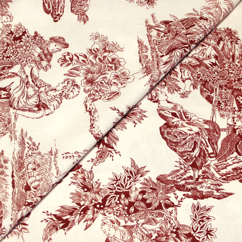 Piqué 100% coton milleraies - Toile de jouy bordeaux