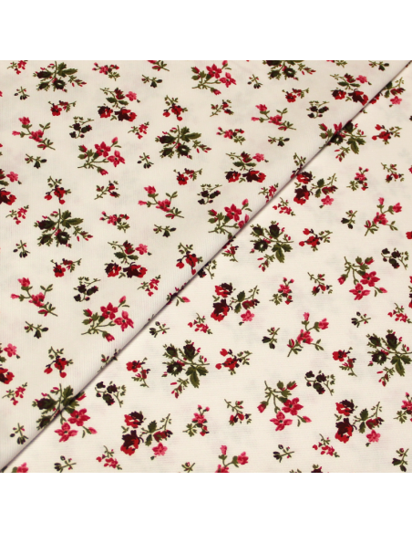 Piqué 100% coton milleraies - Bouquet rose & rouge