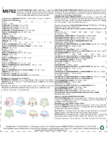 Patron McCall's 6762.OSZ - Chapeaux pour bébé