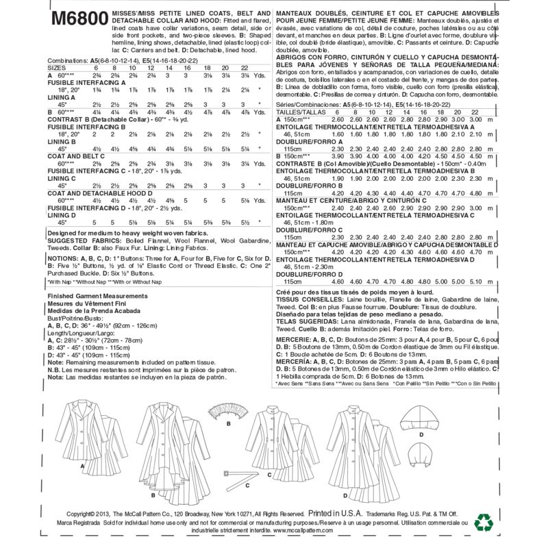 Patron McCall's 6800.A5 - Manteaux