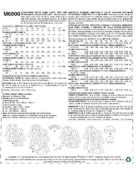 Patron McCall's 6800.A5 - Manteaux