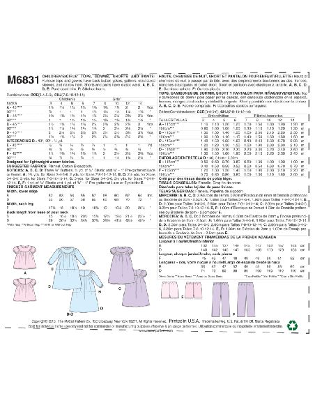 Patron McCall's 6831.CCE - Haut, chemise de nuit, short et pantalon