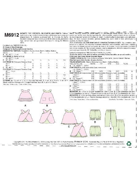 Patron McCall's 6912.YA5 - Haut, robe, culotte bouffante et pantalon