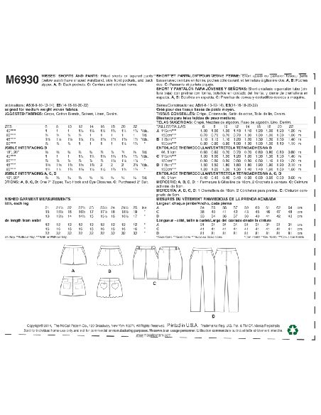Patron McCall's 6930.A5 - Short et pantalon