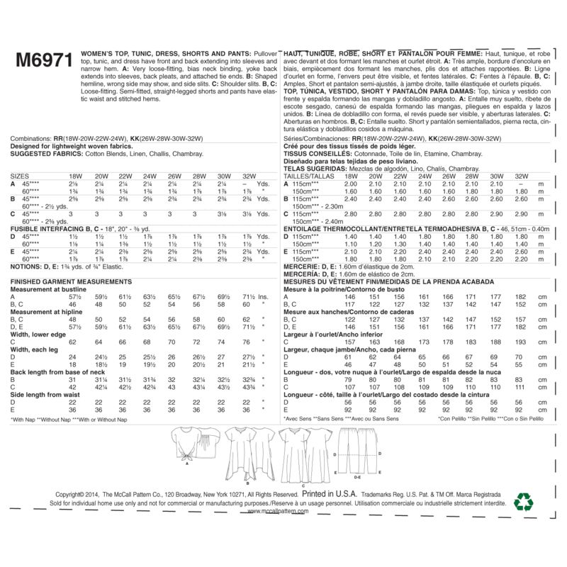Patron McCall's 6971.RR - Haut, tunique, robe, short et pantalon
