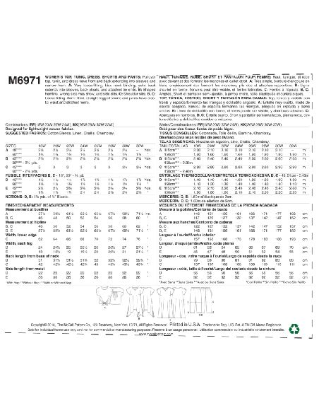 Patron McCall's 6971.RR - Haut, tunique, robe, short et pantalon
