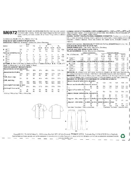 Patron McCall's 6972.ADT - Chemise, short et pantalon