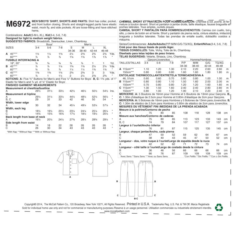 Patron McCall's 6972.ADT - Chemise, short et pantalon