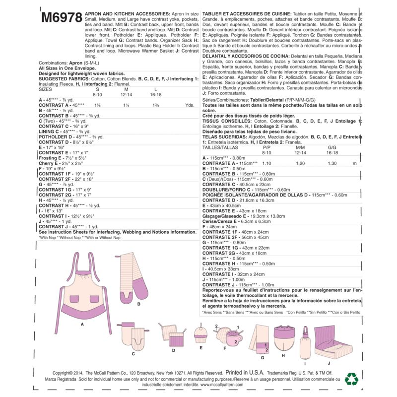 Patron McCall's 6978.OSZ - Tablier et accessoires de cuisine