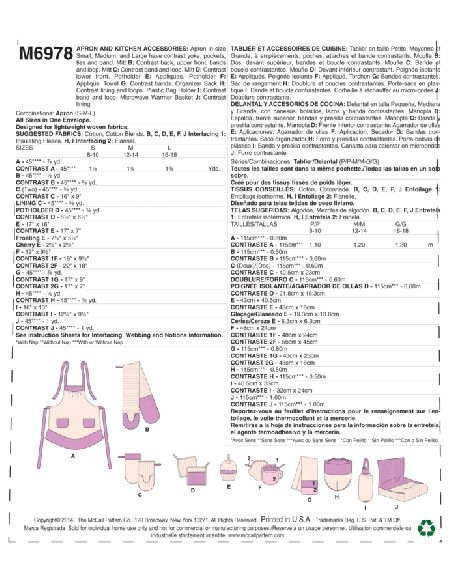 Patron McCall's 6978.OSZ - Tablier et accessoires de cuisine