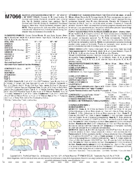 Patron McCall's 7066.OSZ - Vêtements pour poupée bébé de 28cm