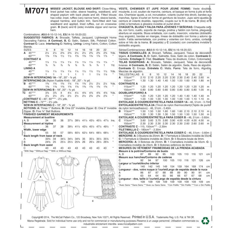 Patron McCall's 7071.A5 - Veste, chemiser et jupe