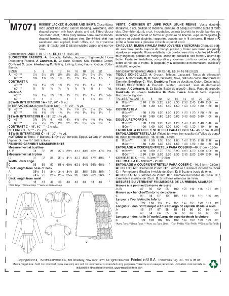 Patron McCall's 7071.A5 - Veste, chemiser et jupe