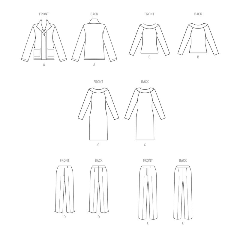 Patron Butterick 6975/B5 - Veste, haut, robe et pantalon