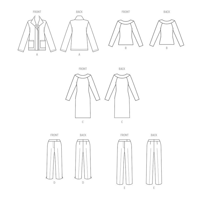 Patron Butterick 6975/B5 - Veste, haut, robe et pantalon