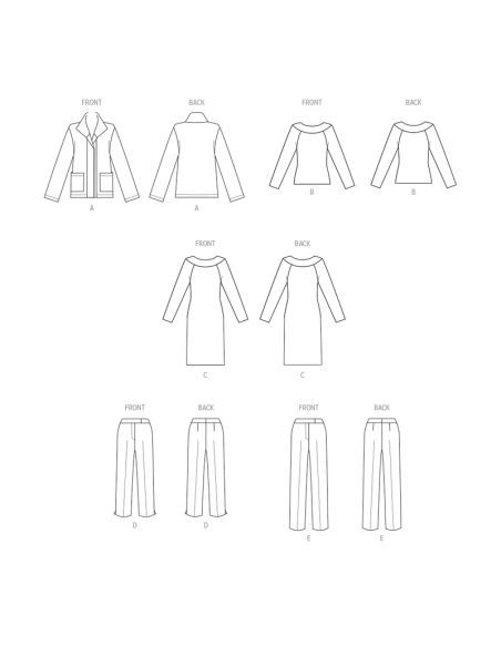 Patron Butterick 6975/B5 - Veste, haut, robe et pantalon