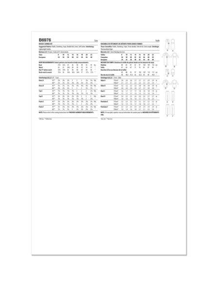 Patron Butterick 6976/B5 - Ensemble de vêtement s de détente