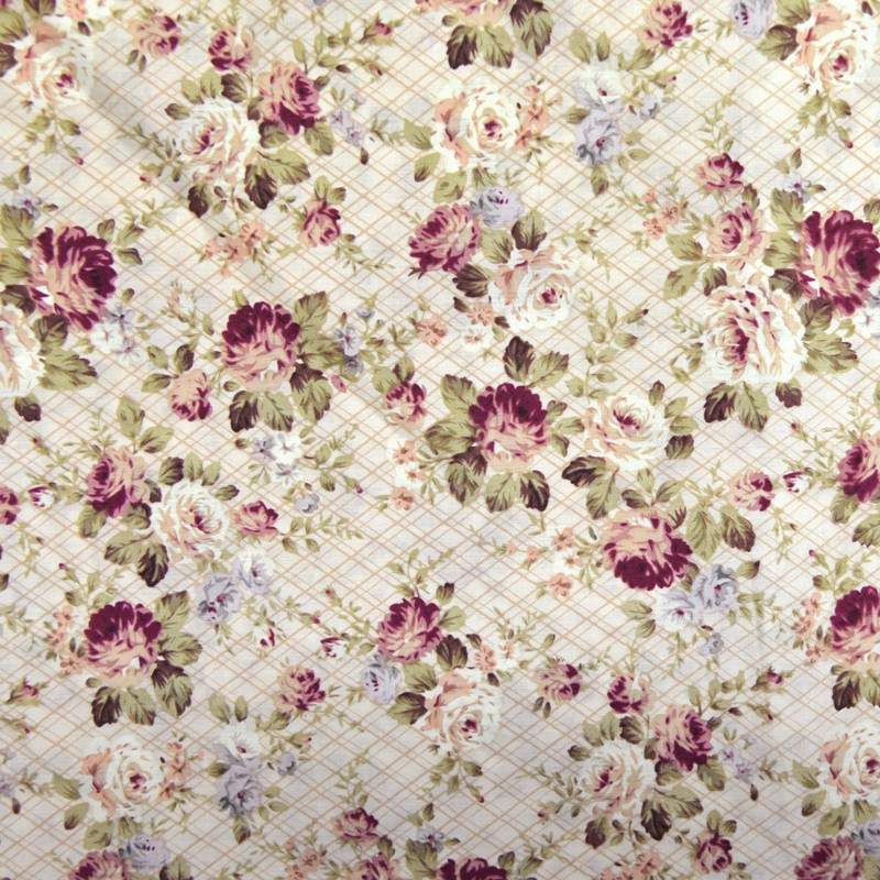 Tissu Coton imprimé mur fleuri sur fond rose poudrée