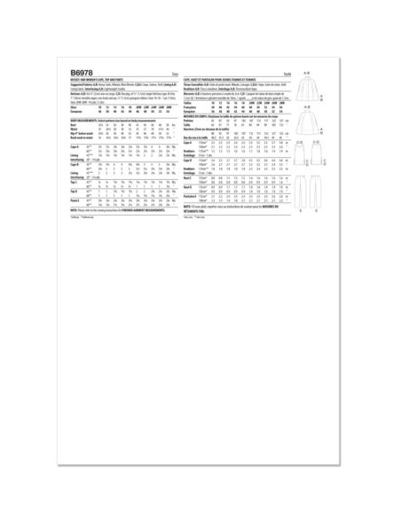 Patron Butterick 6978/AA - Cape, haut et pantalon