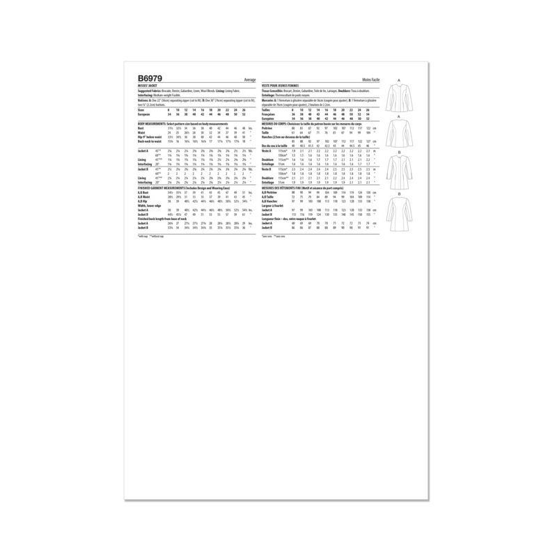 Patron Butterick 6979/B5 - Veste