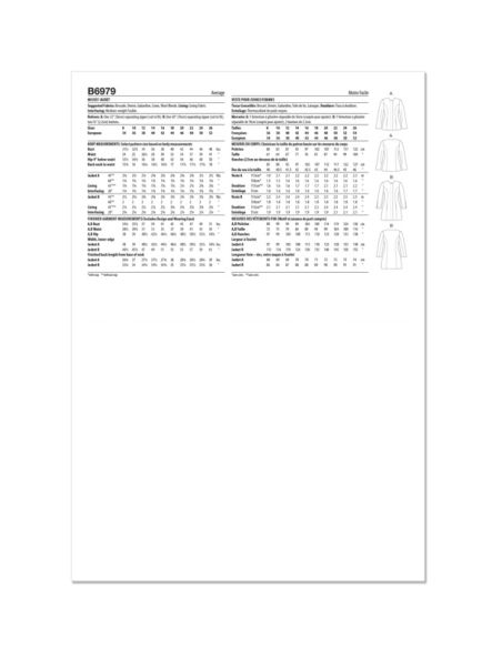 Patron Butterick 6979/B5 - Veste