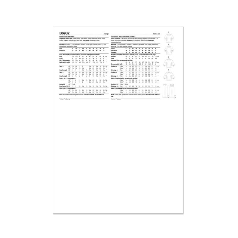 Patron Butterick 6982/B5 - Tunique et jean