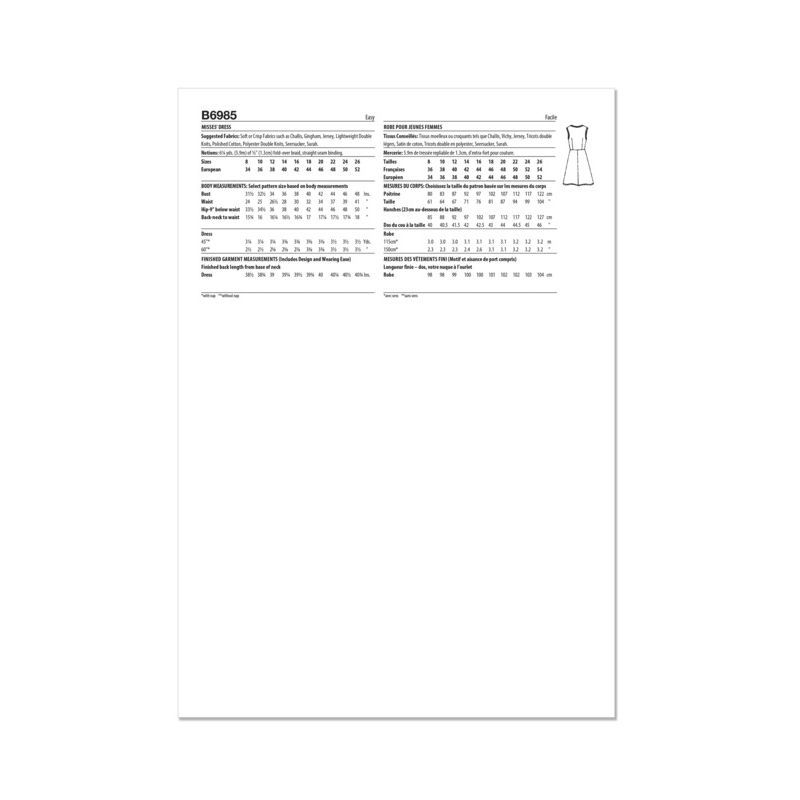 Patron Butterick 6985/B5 - Robe