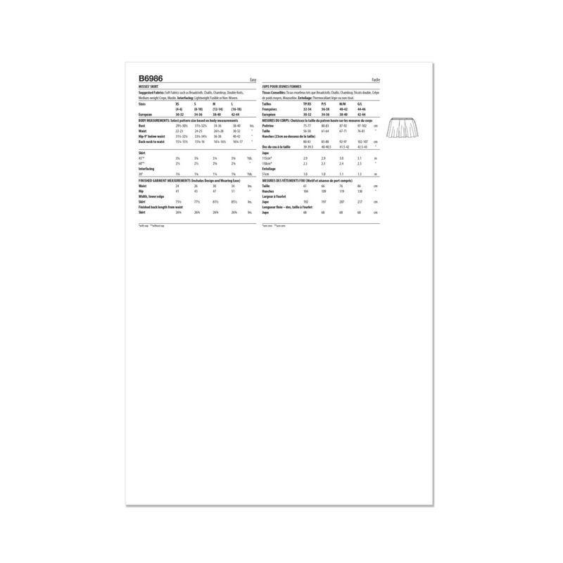 Patron Butterick 6986/A - Jupe