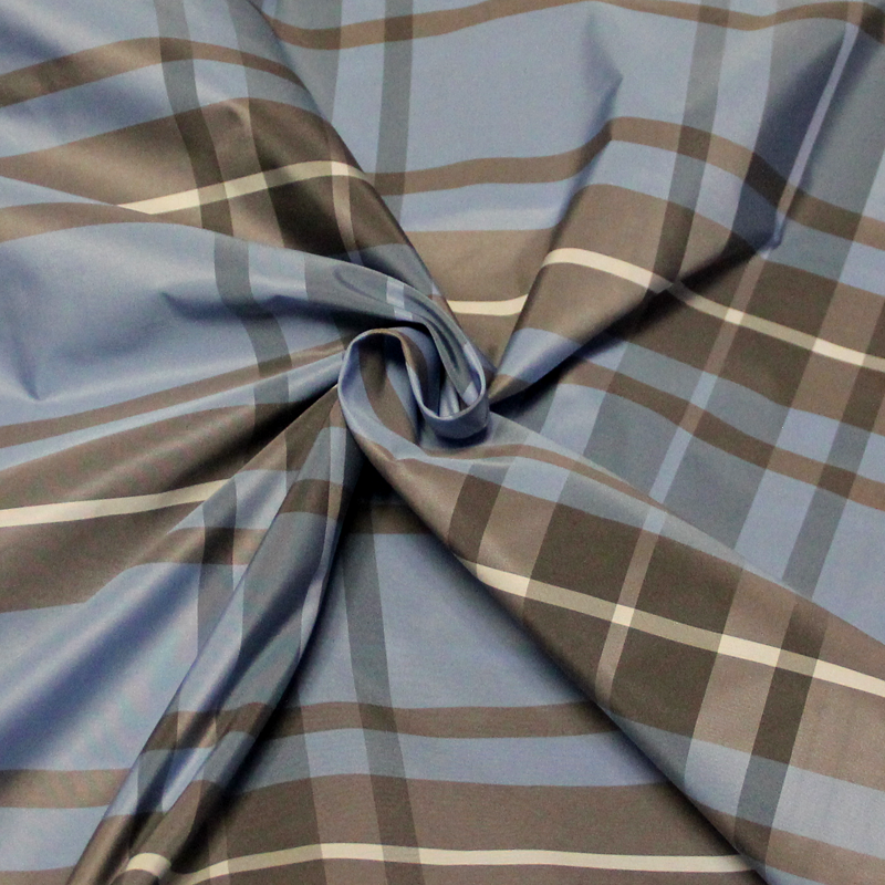 Taffetas - Carreaux gris fond bleu