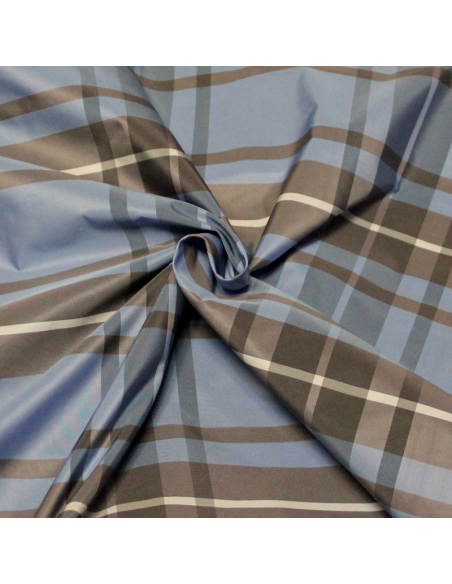 Taffetas - Carreaux gris fond bleu