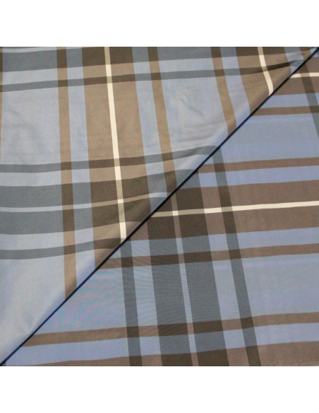 Taffetas - Carreaux gris fond bleu