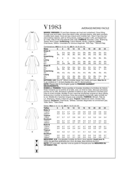 Patron Vogue 1983 H5 - Robe