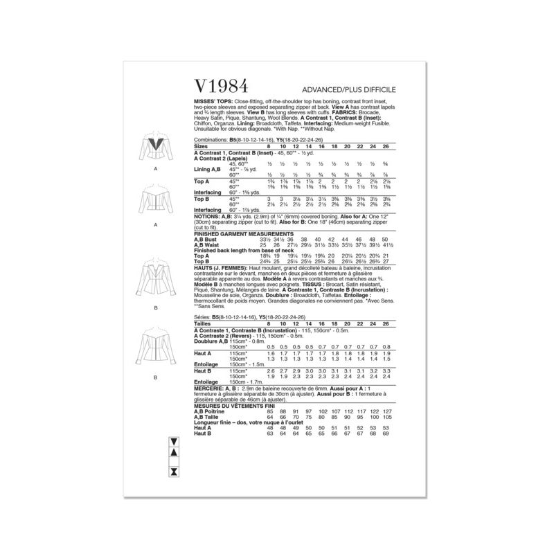 Patron Vogue 1984 B5 - Haut